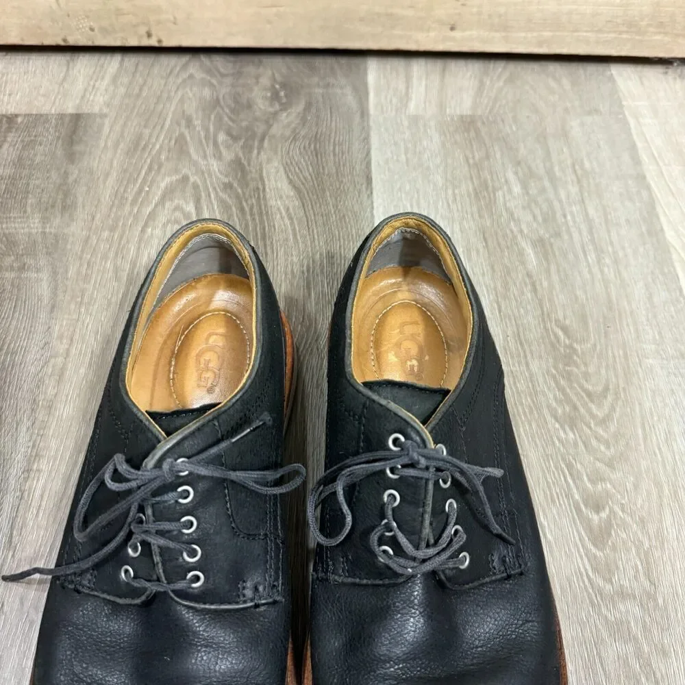 UGG Warner Oxford Mens Size 8 Black Leather Lace Up Cap Toe Shoes 1004185 Casual
